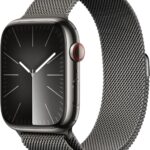 Apple Watch Series 9 [GPS + Cellular 45mm] Smartwatch with Graphite Stainless steel Case with Graphite Milanese Loop. Fitness Tracker, ECG Apps, Always-On Retina Display