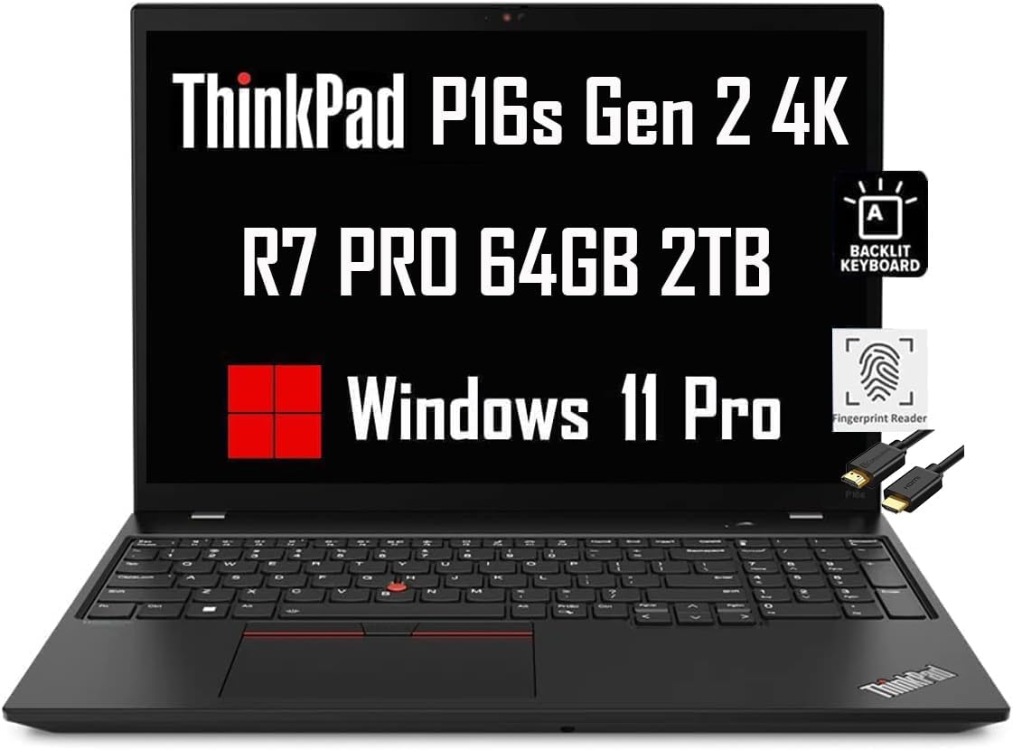Lenovo ThinkPad P16s Gen 2 Mobile Workstation & Business Laptop (16" 4K, AMD Ryzen 7 PRO 7840U, 64GB RAM, 2TB SSD), Backlit KB, Fingerprint, 5 MP IR Webcam, Wi-Fi 6E, IST Cable, Win 11 Pro, Black