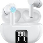 Wireless Ear Buds, Earbuds Bluetooth 5.3 Headphones with Mic 40H Playtime LED Power Display, HiFi Stereo Sound Waterproof in-Ear Earphones for iPhone Samsung Android and More (White)