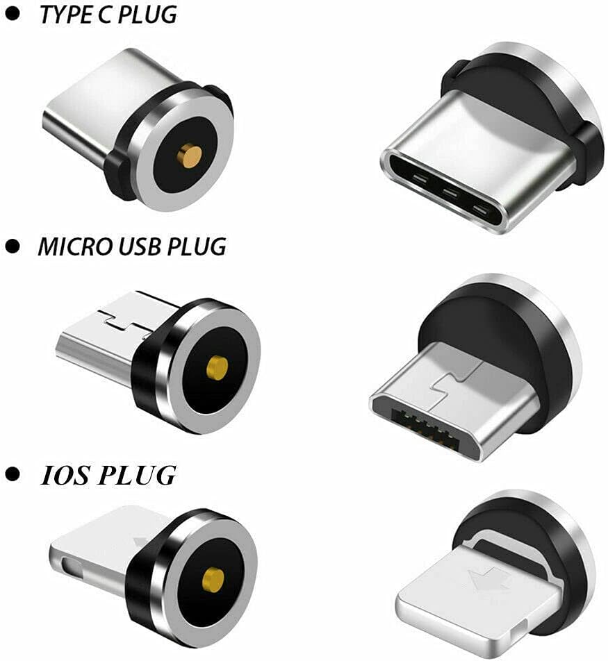 9 Pack Magnetic Phone Cable Adapter Connector Tips Head Plug Micro USB Type C Cord Magnet Charger Adaptor Replacement Tip for iPhone Huawei Samsung iPad Android Mobile Phone