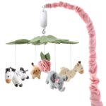 The Peanutshell Crib Mobile for Girls, Musical Baby Mobiles, Safari Nursery Decor, Elephant, Giraffe, Zebra, Flower Hanging Crib Toys