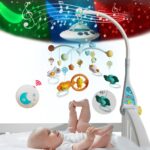 Baby Musical Crib Mobile with Night Lights and Relaxing Music,Hanging Rotating Animals Rattles,Stars Projection,Remote Control,for Boy Girl Newborn Baby Toys（Blue）