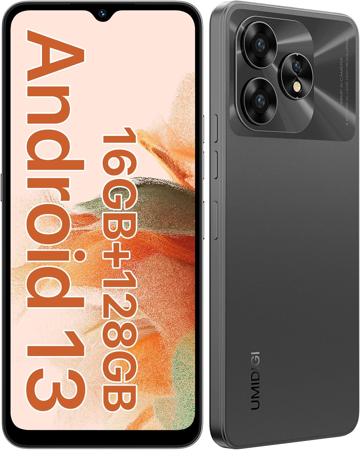 UMIDIGI A15C (8+8GB RAM+128GB ROM) Android 13 NFC Unlocked Cell Phone，48MP Ultra-Clear AI Camera Mobile Phone,5000mAh Battery Smartphone,6.7" HD Full View Display Dual Unlock Phone-Space Gray
