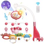 Mini Tudou Baby Crib Mobile with Music and Lights,360°Rotation Remote Control Musical Mobile for Crib with 400 Lullabies,Projection Night Light and Chewable Rattle Toy,Crib Mobile for Girls and Boys