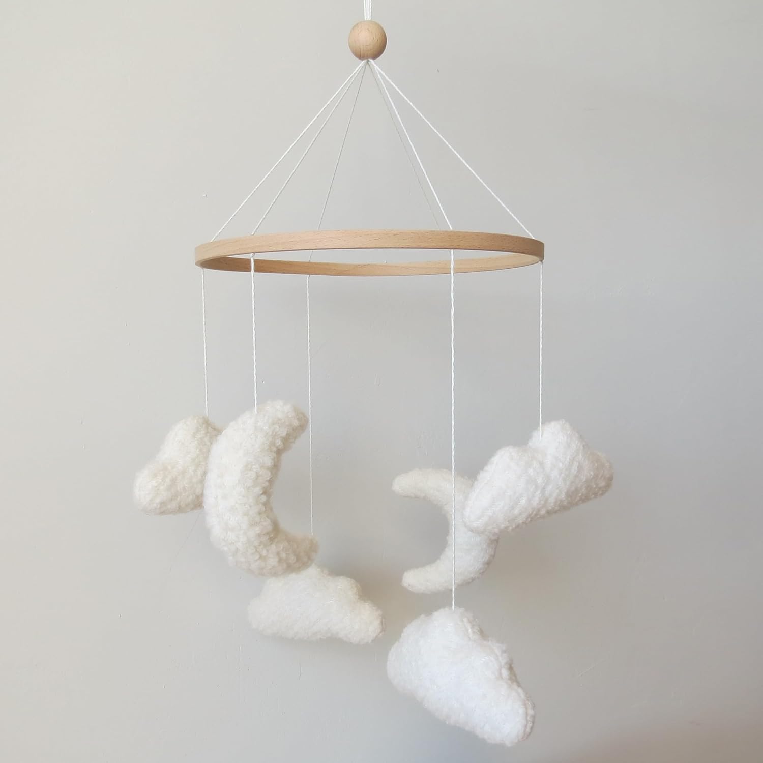 Cloud Crib Mobile Cloud Baby Mobile for Crib Neutral Boho Moon and Clouds Mobile Neutral Nursery Décor Boucle Mobile
