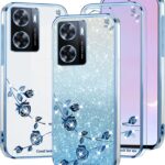 Kainevy Phone Case for Oppo A57 4G Case Clear Glitter Blue Floral for Women Girls Cute Pretty Bling Cover Oppo A57 Phone Case Silicone Shockproof Slim Diamond Sparkle Luxury (Blue)
