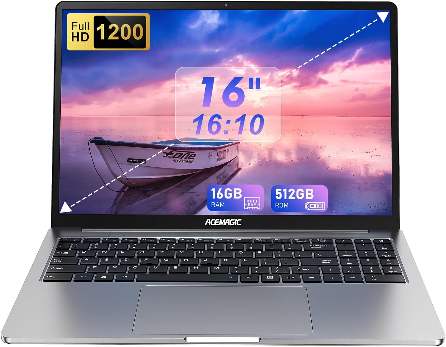 ACEMAGIC 16 inch Laptop Computer,Powered by N95 Processor,16GB DDR4 RAM 512GB SSD,FHD 1920 * 1200P,WiFi,BT5.0,Type_C,38Wh Battery,Traditional Laptop for Everday Needs.