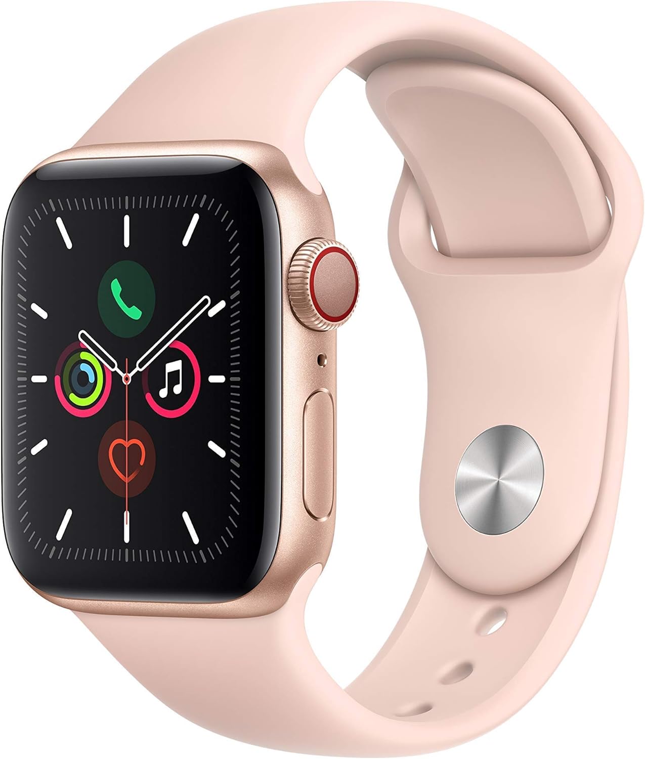 Apple Watch Series 5 (GPS + Cellular, 40MM) - Gold Aluminum Case with Pink Sport Band (Renewed)