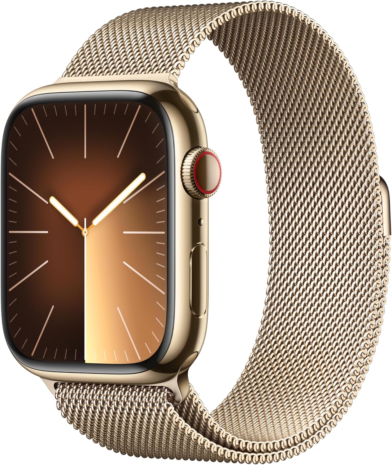 Apple Watch Series 9 [GPS + Cellular 45mm] Smartwatch with Gold Stainless steel Case with Gold Milanese Loop. Fitness Tracker, ECG Apps, Always-On Retina Display