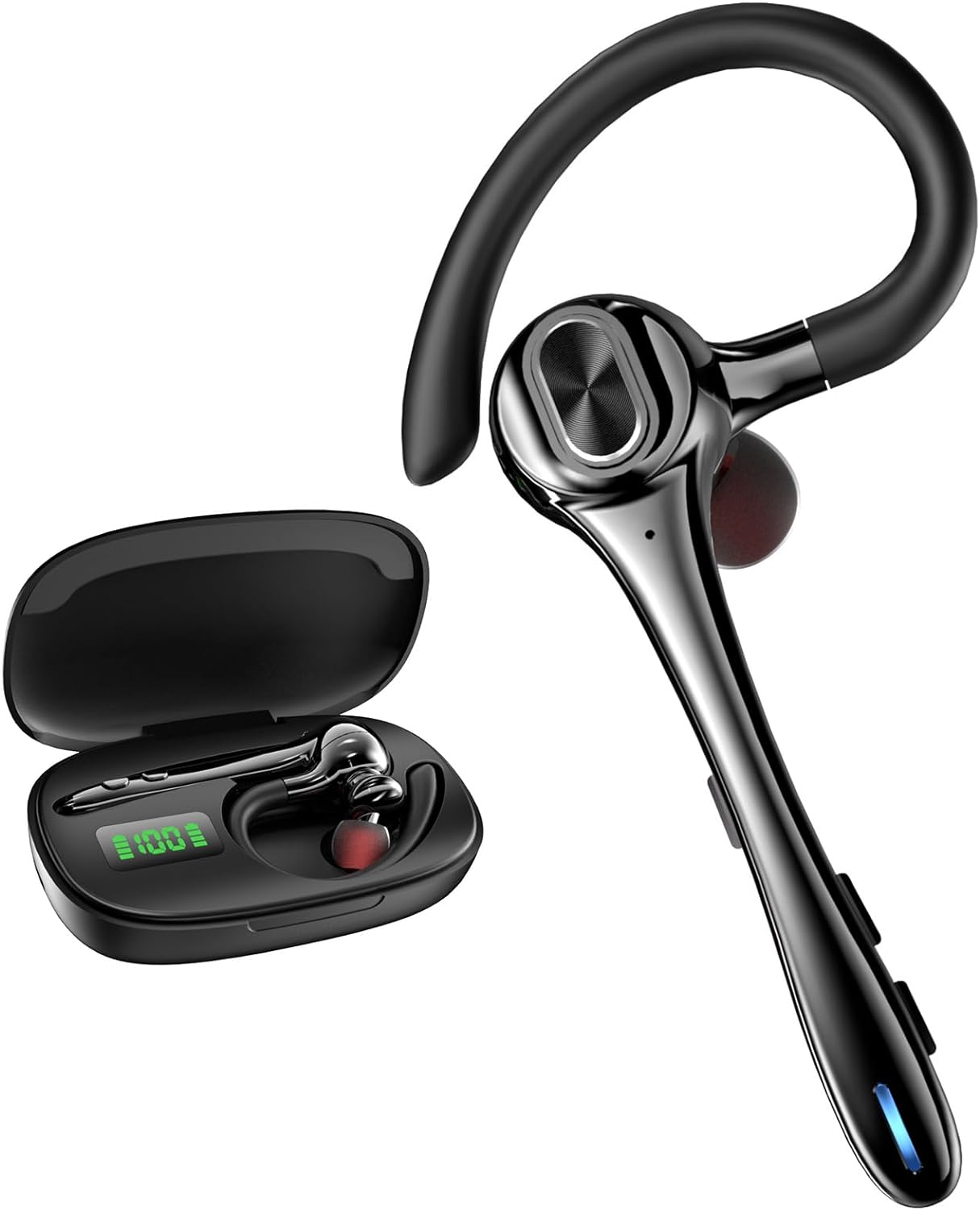 Earbuds Wireless Earpiece Bluetooth Headset with Noise Canceling Mic 160H Standby Time Hands Free Earphones Single Ear Headphone for iphone Android Samsung Cell Phones PC TV Computer Game Trucker Work