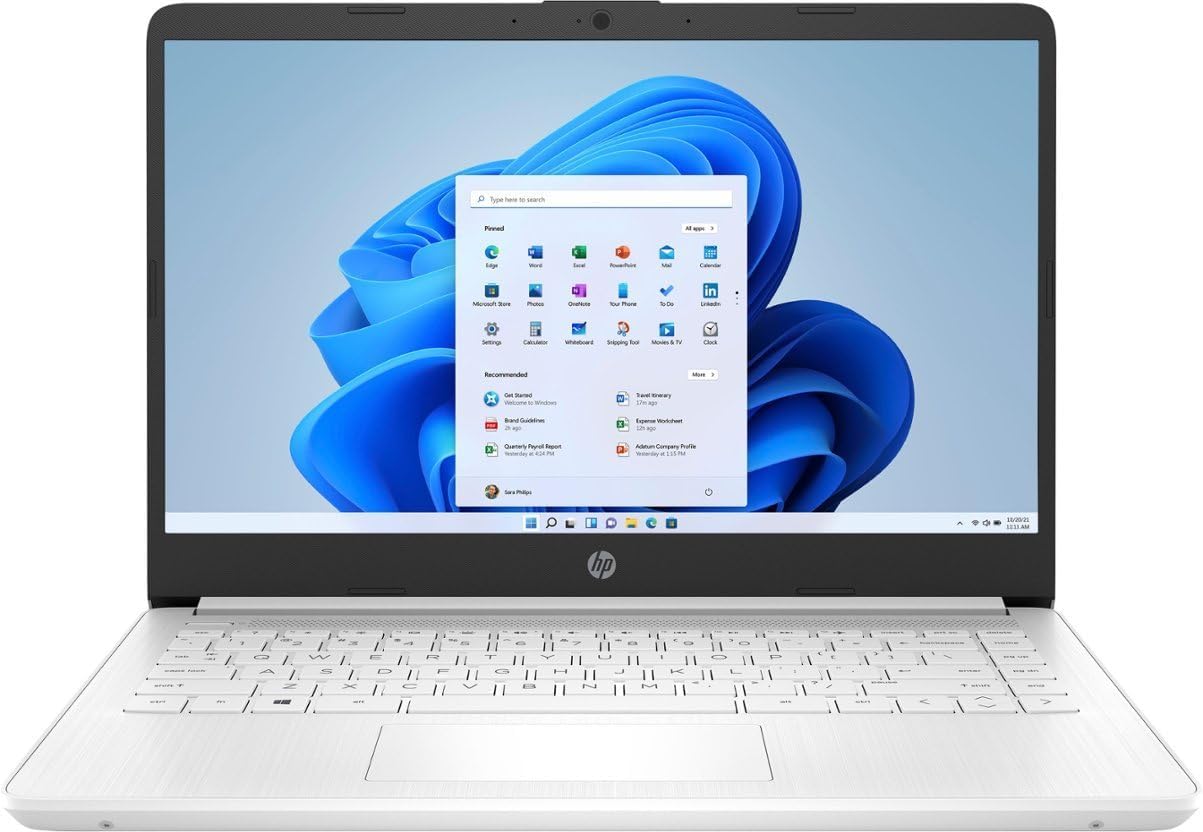 HP 2023 14-inch HD Laptop, Intel Celeron N4120, 4GB RAM, 64 GB Storage, Win11 Home in S Mode, Thin & Portable, 4K Graphics, One Year of Microsoft 365 (Snowflake White), HP Stream 14