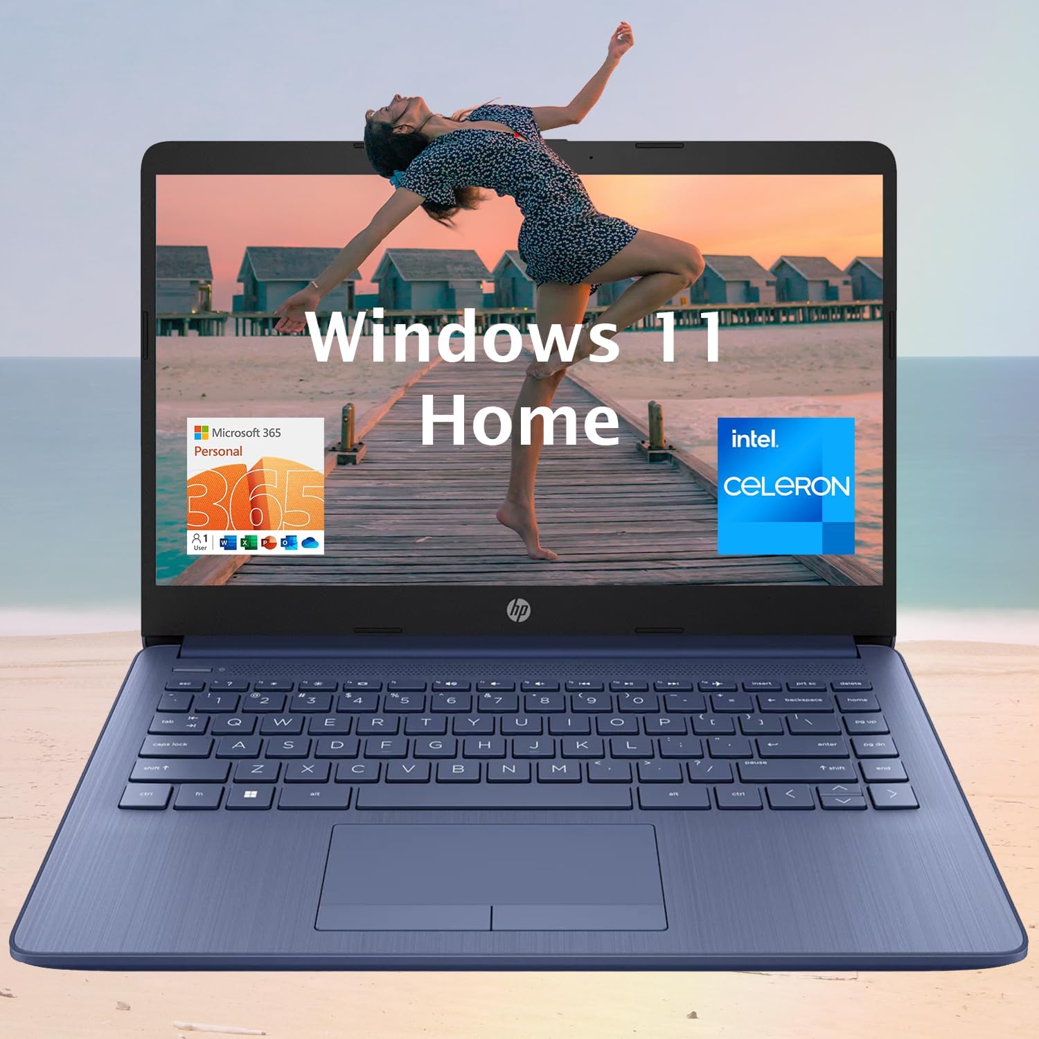 HP Portable Laptop (include 1 Year Microsoft 365), 14’’ HD Display, 8GB RAM, 64GB eMMC, Intel Quad-Core N4120, Student and Business, Webcam, HDMI, Wi-Fi, RJ-45, Windows 11 Home, Grayish Blue