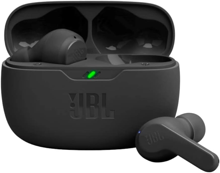 JBL Vibe Beam - True Wireless JBL Deep Bass Sound Earbuds, Bluetooth 5.2, Water & Dust Resistant, Hands-free call with VoiceAware, Up to 32 hours of battery life (Black)