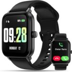 KEEPONFIT Smart Watch Answer/Make calls, 1.85" Aluminum Case Alexa Built-in Fitness Tracker with IP68 Waterproof/100 Sports Modes/Heart Rate/Sleep for iOS/Android (Black)