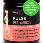 LEGION Pulse Pre Workout Supplement - All Natural Nitric Oxide Preworkout Drink to Boost Energy, Creatine Free, Naturally Sweetened, Beta Alanine, Citrulline, Alpha GPC (Rainbow Sherbet)