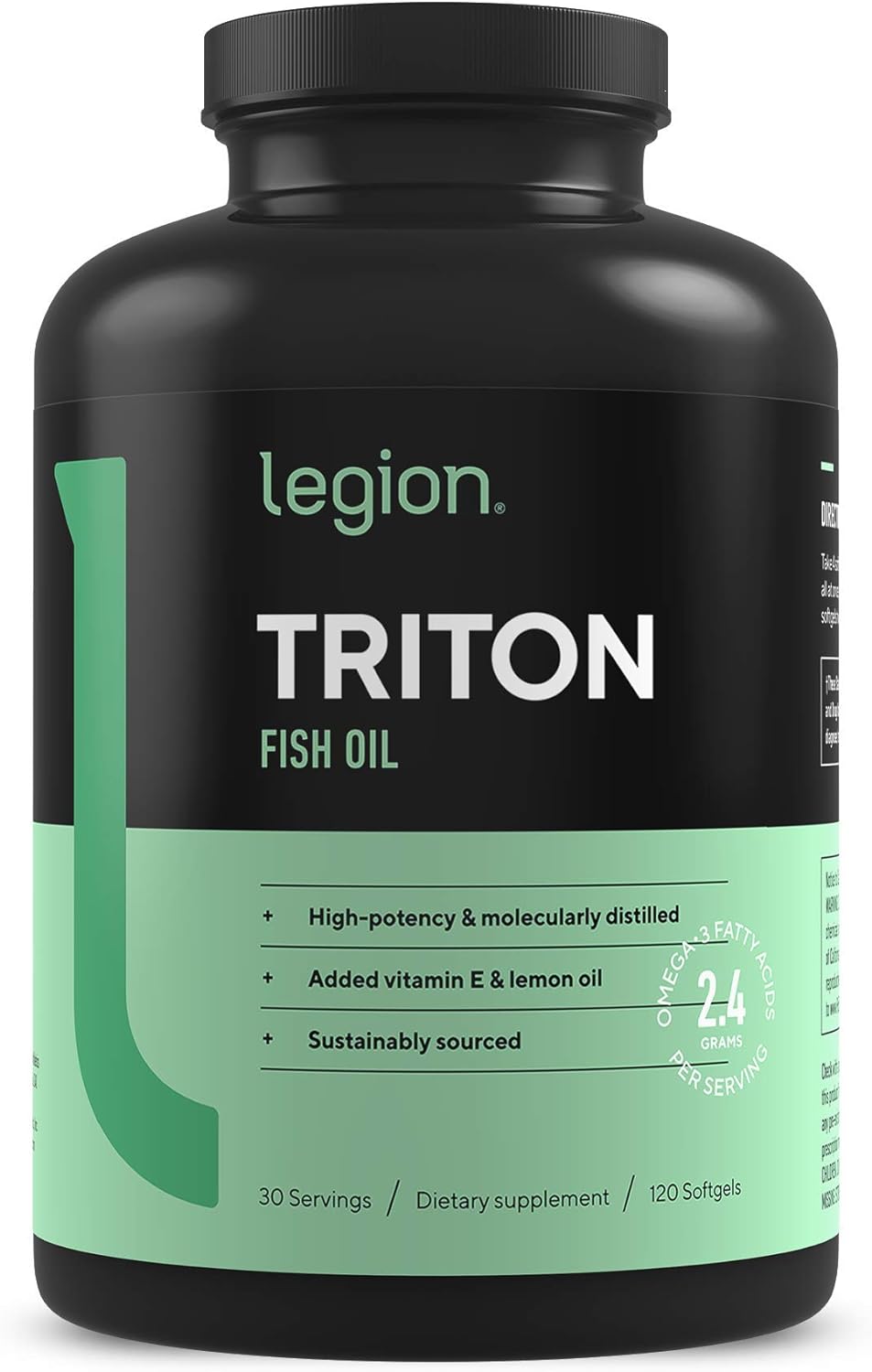 LEGION Triton Fish Oil Capsules - Triple Strength Omega 3 Essential Fatty Acids with Vitamin E & Lemon Oil for Maximum Absorption, Freshness & Purity - 2400mg EPA & DHA Per Serving, 30 Svgs