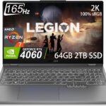 Lenovo Legion 5 Gaming Laptop (15.6" 2K 165Hz, AMD 8- Core Ryzen 7 7735HS (Beat i7-12700H), GeForce RTX 4060 8GB, 64GB DDR5 RAM, 2TB SSD) Backlit, Ethernet, Wi-Fi 6, Win 11 Home, 2024, Storm Grey