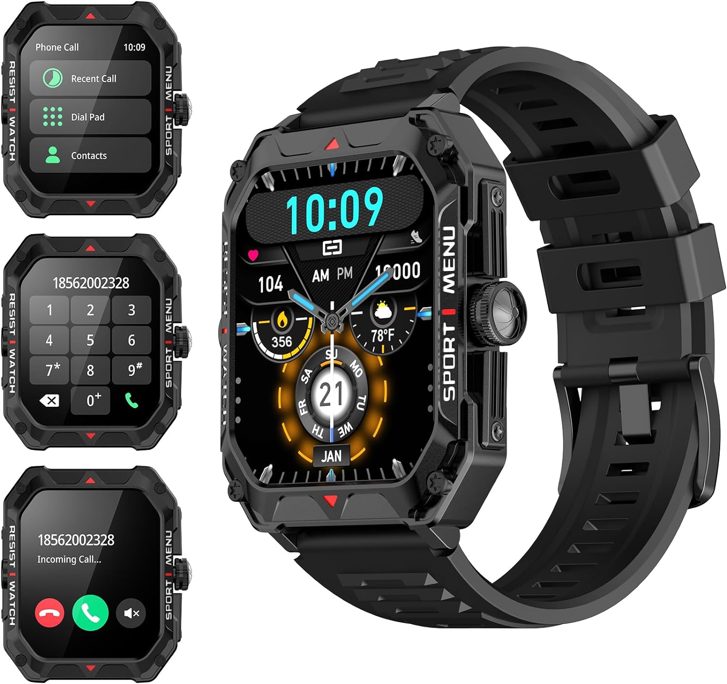 Military Smart Watch for Men(Answer/Make Call) 2.02" Smartwatch with Heart Rate Blood Oxygen Sleep Monitor 128 Sports Modes Fitness Tracker Step Calorie Counter IP68 Waterproof for Andriod iPhone