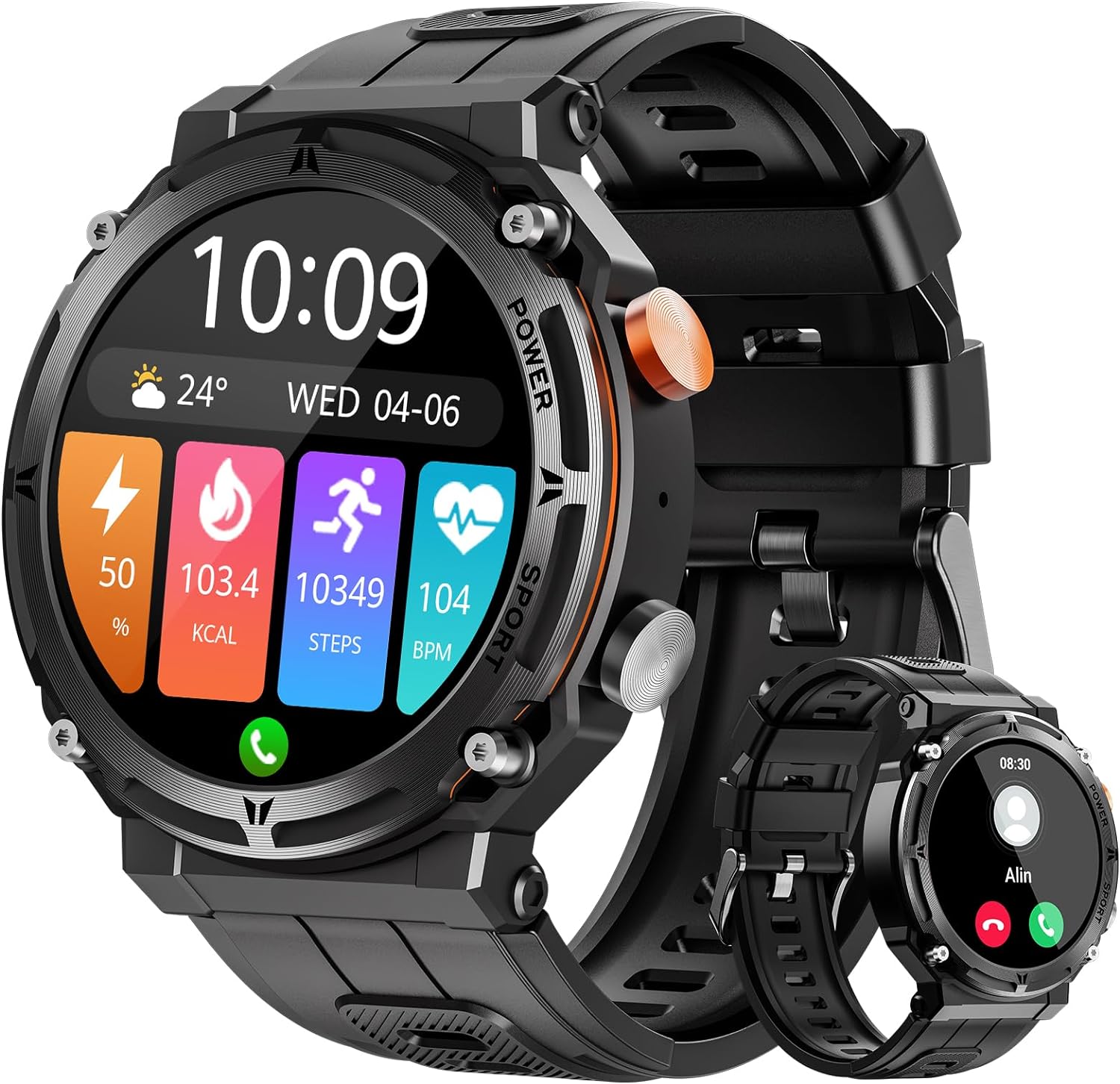 Military Smart Watches for Men, 5ATM Waterproof Rugged Smart Watch with Bluetooth Call (Answer/Dial Call), 1.39” HD IP68 Fitness Tracker Watch with 100+ Sport Modes for Android/iOS Phone
