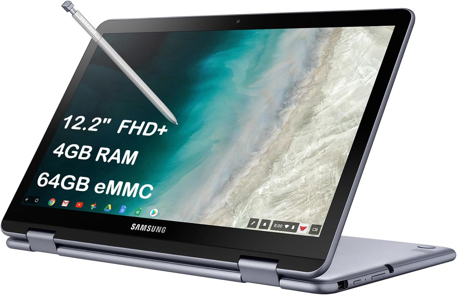 Samsung Chromebook Plus V2 360 12.2" FHD+ 2-in-1 Touchscreen (Intel Celeron 3965Y, 4GB RAM, 64GB eMMC, Active Stylus) Home & Education Laptop, 10-Hour Long Battery Life, 13MP Dual Webcam, Chrome OS