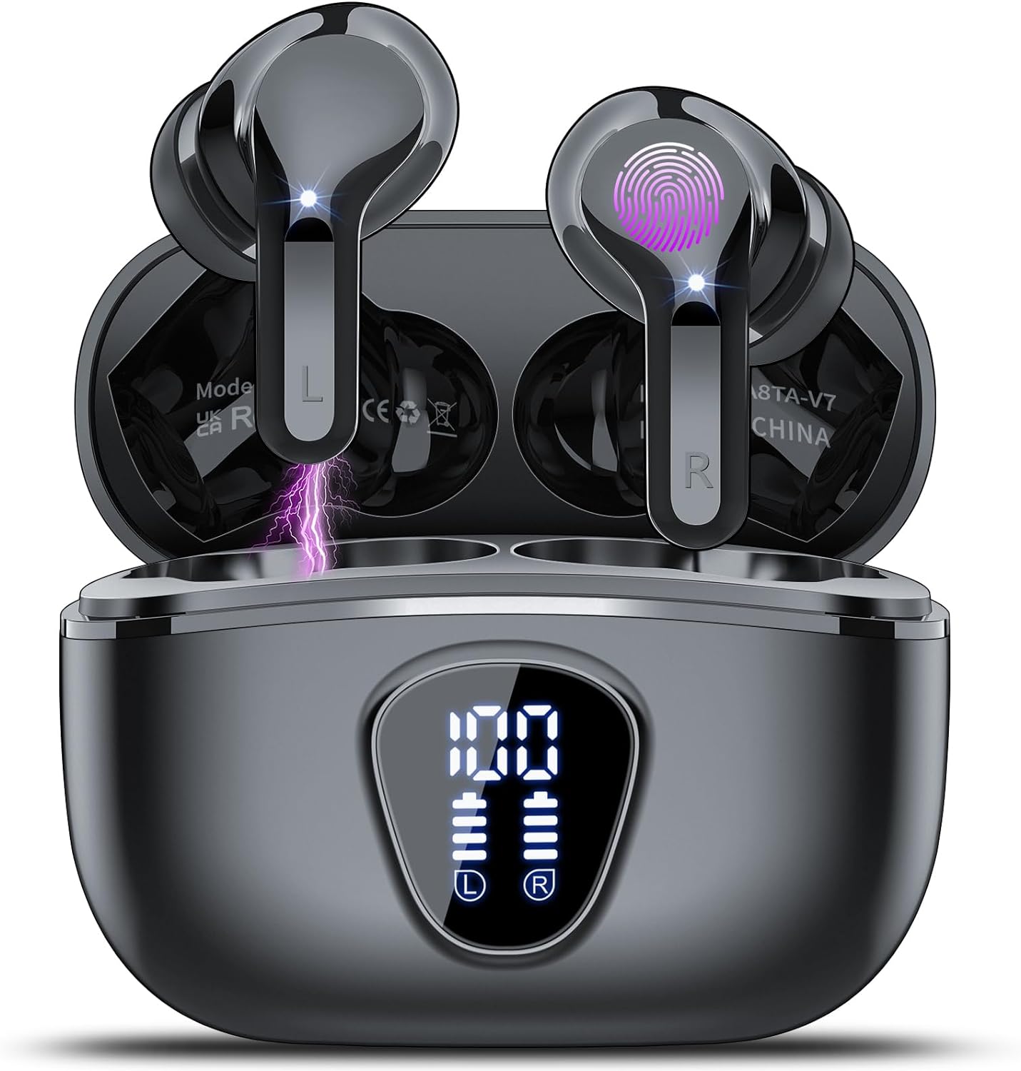 Wireless Earbuds 2024 Bluetooth 5.3 Headphones, 40H Playback HiFi Stereo Ear Buds with LED Display, Noise Cancelling Earbuds, IP7 Waterproof in-Ear Earphone for iOS Andriod Sport/Workout/Running