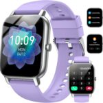 Smart Watch (Answer/Make Calls), 1.85" Smart Watches for Men Women 110+ Sport Modes Fitness Watch with Sleep Heart Rate Monitor, Pedometer, IP68 Waterproof for iOS Android Smartwatch, Silver Purple