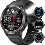 2024 New Smartwatch for Men with Flashlight(3 Flashlight Modes), 1.53” Outdoor Tactical Rugged Smartwatch with Compass, Sports Fitness Tracker Watch with Heart Rate Sleep Monitor for iOS Android