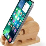Bamboo Elephant Phone Stand for Desk, Detachable Wooden Mobile Phone Stand Wood Desk Cell Phone Holder Desktop Dock Cradle for iPhone Samsung Huawei Xiaomi All Phones