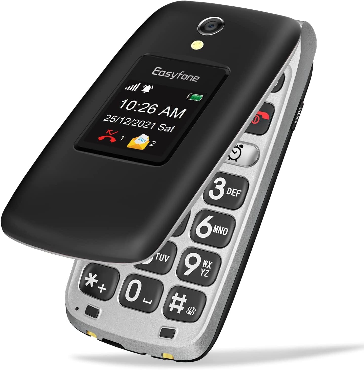 Easyfone Prime-A1 Pro 4G Easy-to-Use Flip Cell Phone, 2.4'' HD Display, Big Buttons, Clear Sound, Large Fonts, SOS Button, SIM Card Included, Dumbphone with 1500mAh Battery and a Charging Dock (Black)