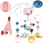 Baby Crib Mobile with Music and Lights,Crib Bumpers Toys with Remote Control, Rotation, Moon and Star Projection,Baby Mobile Toy for 0 1 2 3 Boys Girls Gift (Pink)
