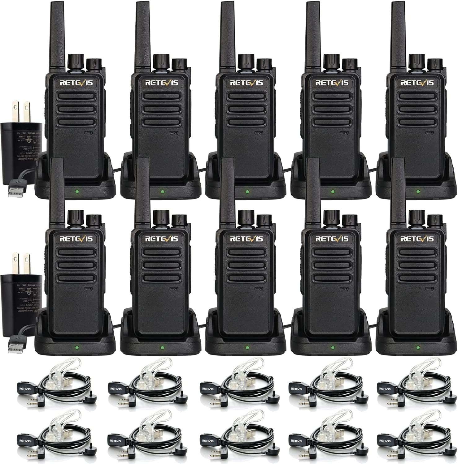 Retevis RT68 Two-way Radios Long Range, Walkie Talkies for Adults, 2 Way Radio with Earpiece, Walkie Talkie Rechargeable with Charging Base, for Manufacturing Restaurant Business(10 Pack)