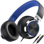 AILIHEN C8 Headphones Wired, On-Ear Headphones with Microphone and Volume Control Foldable Corded Stereo 3.5mm Headset for Smartphones Chromebook Laptop Computer PC Tablets Travel(Black/Blue)