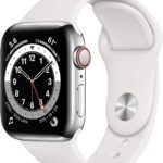 Apple Watch Series 6 (GPS + Cellular, 40mm) - Silver Stainless Steel Case with White Sport Band (Renewed)