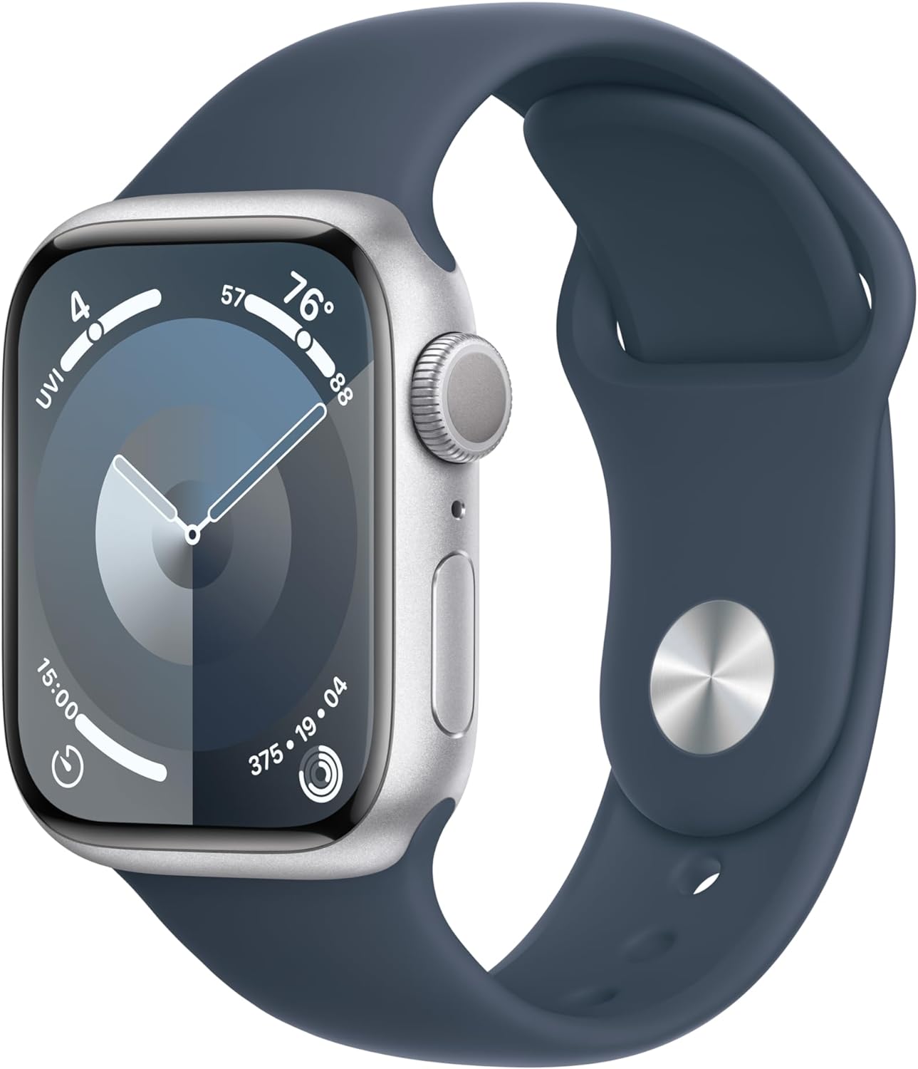 Apple Watch Series 9 [GPS 41mm] Smartwatch with Storm Blue Aluminum Case with Silver Sport Band M/L. Fitness Tracker, Blood Oxygen & ECG Apps, Always-On Retina Display