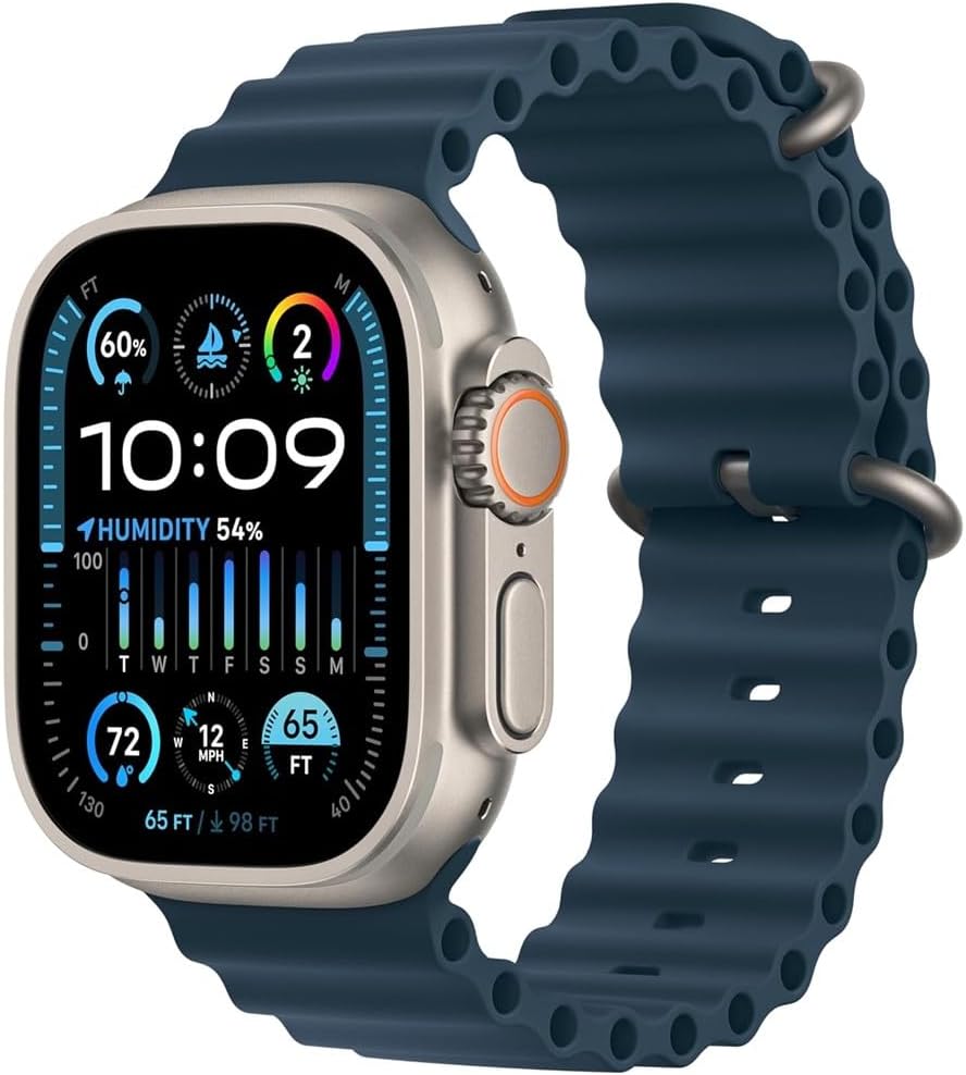 Apple Watch Ultra 2 [GPS + Cellular, 49mm] - Titanium Case with Blue Ocean Band, One Size (Renewed)