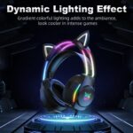 Gaming Headset with Microphone, Cat Ears Headphones for PC/PS4/PS5/XBOX/Switch, RGB Backlight & Virtual Surround Sound, Lightweight Over Ear Headphones with Auto-Adjustable Headband