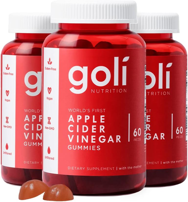 Goli Apple Cider Vinegar Gummy Vitamins - 180 Count - Vitamins B9 & B12, Gelatin-Free, Gluten-Free, Vegan & Non-GMO