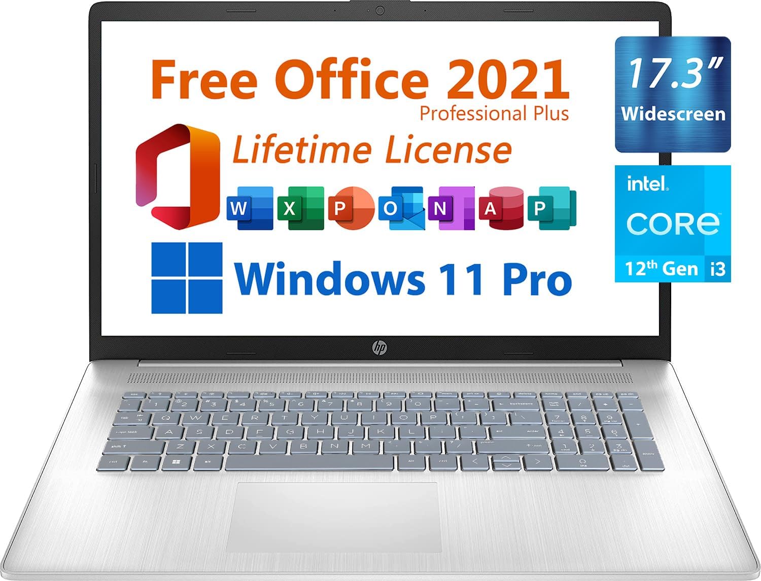 HP 17.3" Business Laptop, Free Microsoft Office 2021 with Lifetime License, Widescreen FHD 1920x1080 Display, Intel 6-Core i3-1215U 4.4 GHz, 32GB DDR4, 1TB SSD, 6 Hours Battery, Windows 11 Pro