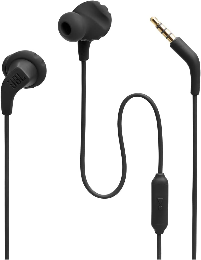 JBL Endurance Run 2 Wired - Waterproof Wired Sports in-Ear Headphones, Pure Bass Sound, Hands-free calls, Never hurt. Never fall out. (Black)