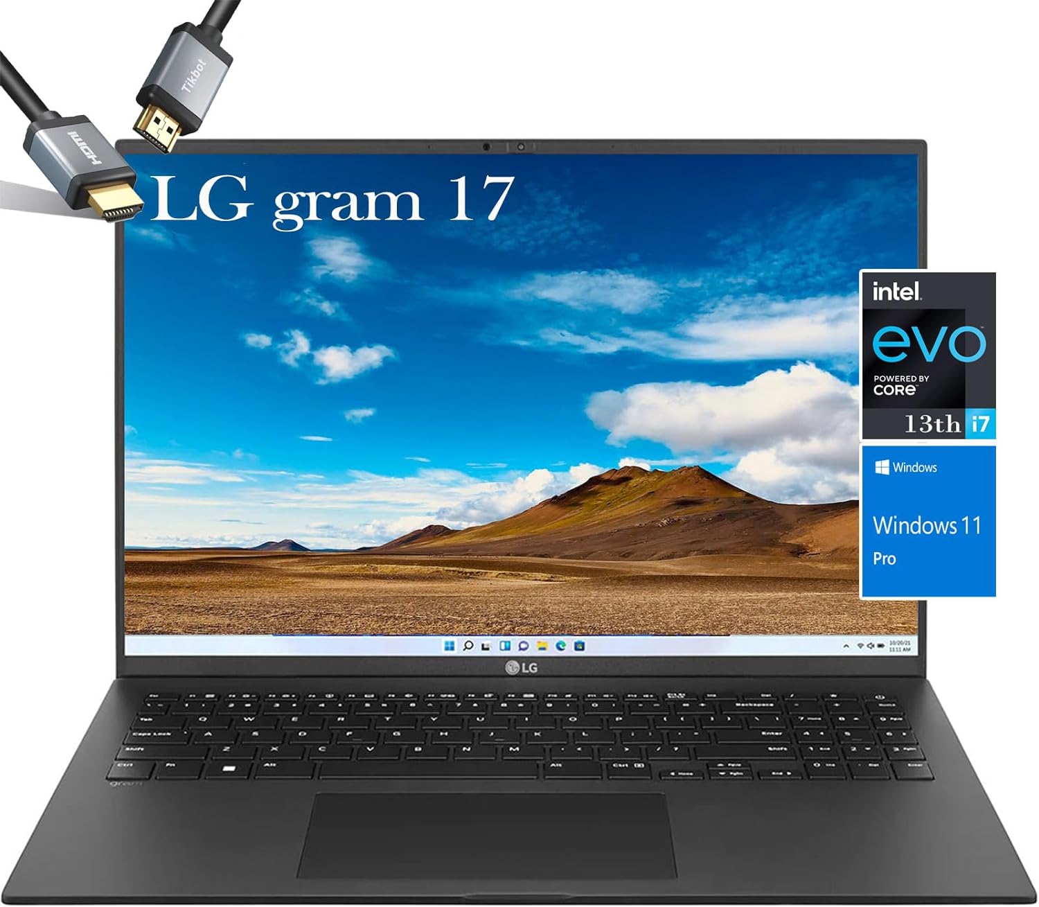 LG gram 2023 17inch Laptop - i7-1360P Intel Evo - Windows 11 Pro - WQXGA IPS Display 16:10 - Wi-Fi 6E - Thunderbolt 4 - Fingerprint - Webcam - 80WHr Battery - HDMI Cable (16GB RAM |2TB SSD)