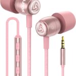 LUDOS CLAMOR Wired Earbuds in-Ear Headphones, 5 Years Warranty, Earphones with Microphone, Noise Isolating Ear Buds, Memory Foam for iPhone, Samsung, School Students, Kids, Women, Small Ears - Pink