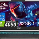 MSI Cyborg 15 Thin GF63 Gaming Laptop 15.6" FHD 144Hz (Intel 12th Gen i5-12450H, 32GB DDR5 RAM, 1TB SSD, GeForce RTX 4050 (Beats RTX 3060)), Webcam, WiFi 6, IST Cable, Win 11 Home - 2023, Black