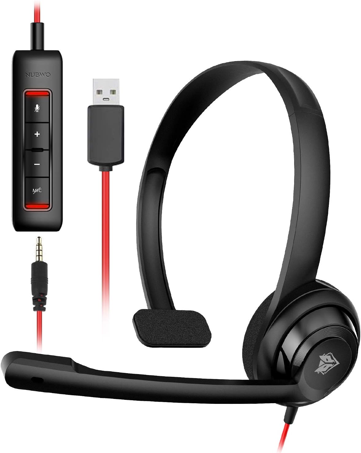 NUBWO HW02 USB Headset with Microphone Noise Cancelling &in-line Control, Ultra Comfort Computer Headset for Laptop pc, On-Ear Wired Office Call Center Headset for Boom Skype Webinars（Black）