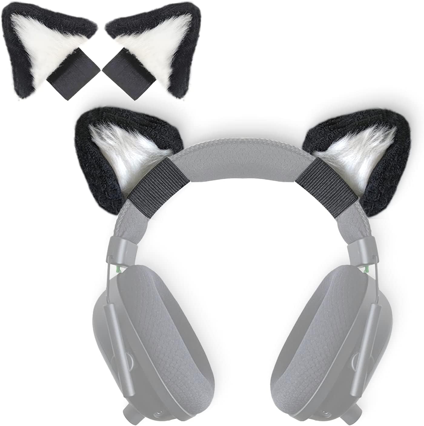 RUKUHOT Cute Cat Ears Headphone Attachment,Adjustable Design Fit for Logitech G PRO HypreX Cloud/Cloud Flight Headphones and More,Cosplay Kitten Ears,(Headphones not Included), Black & White
