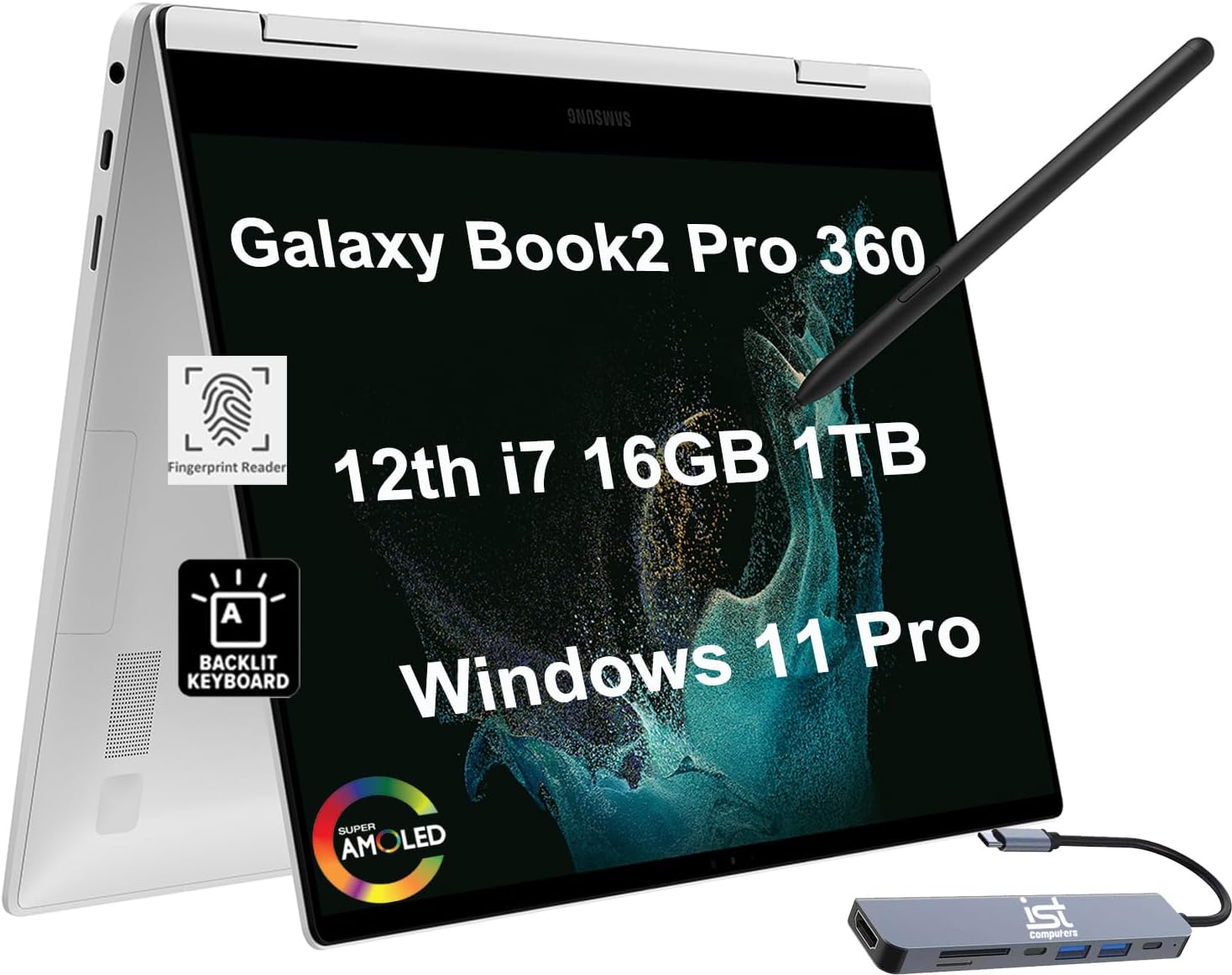 SAMSUNG Galaxy Book2 Pro 360 2-in-1 Laptop for Illustrator, Photographer, Designer (15.6" FHD Touchscreen, Intel Core i7-1260P, 16GB RAM, 1TB SSD, Active Stylus) Backlit, FP, IST USBC Hub, Win 11 Pro