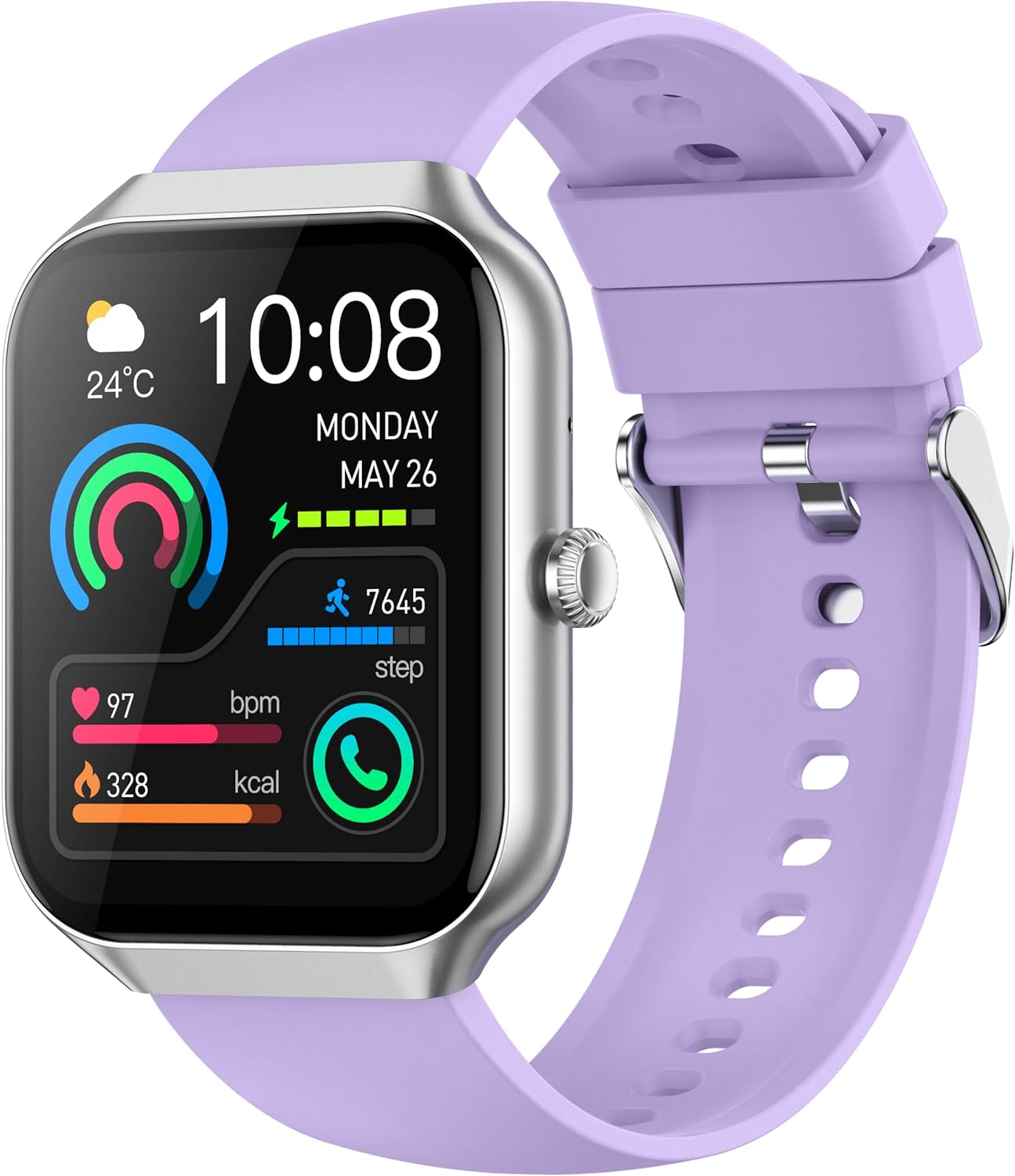 Smart Watch, 1.96″ Smartwatch for Men Women (Answer/Make Call), Fitness Tracker with120+ Sport Modes, IP68 Waterproof, Heart Rate/Sleep Monitor,Pedometer-Purple
