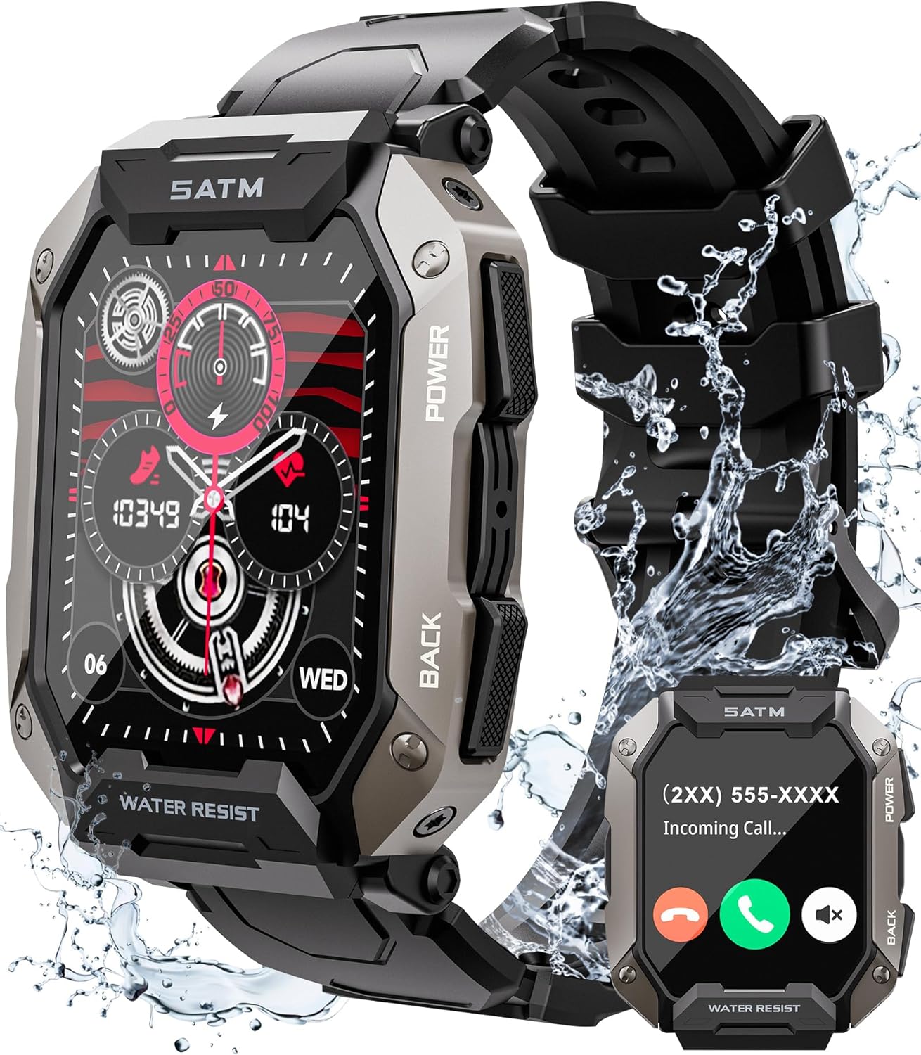 Smart Watches for Men - 2.01'' HD Display, 80 Days Long Battery, IP68 Waterproof, Bluetooth Call, 100 Sport Modes Fitness Tracker Watch, Heart Rate/Blood Oxygen/Sleep Monitor Smart Watch for Android