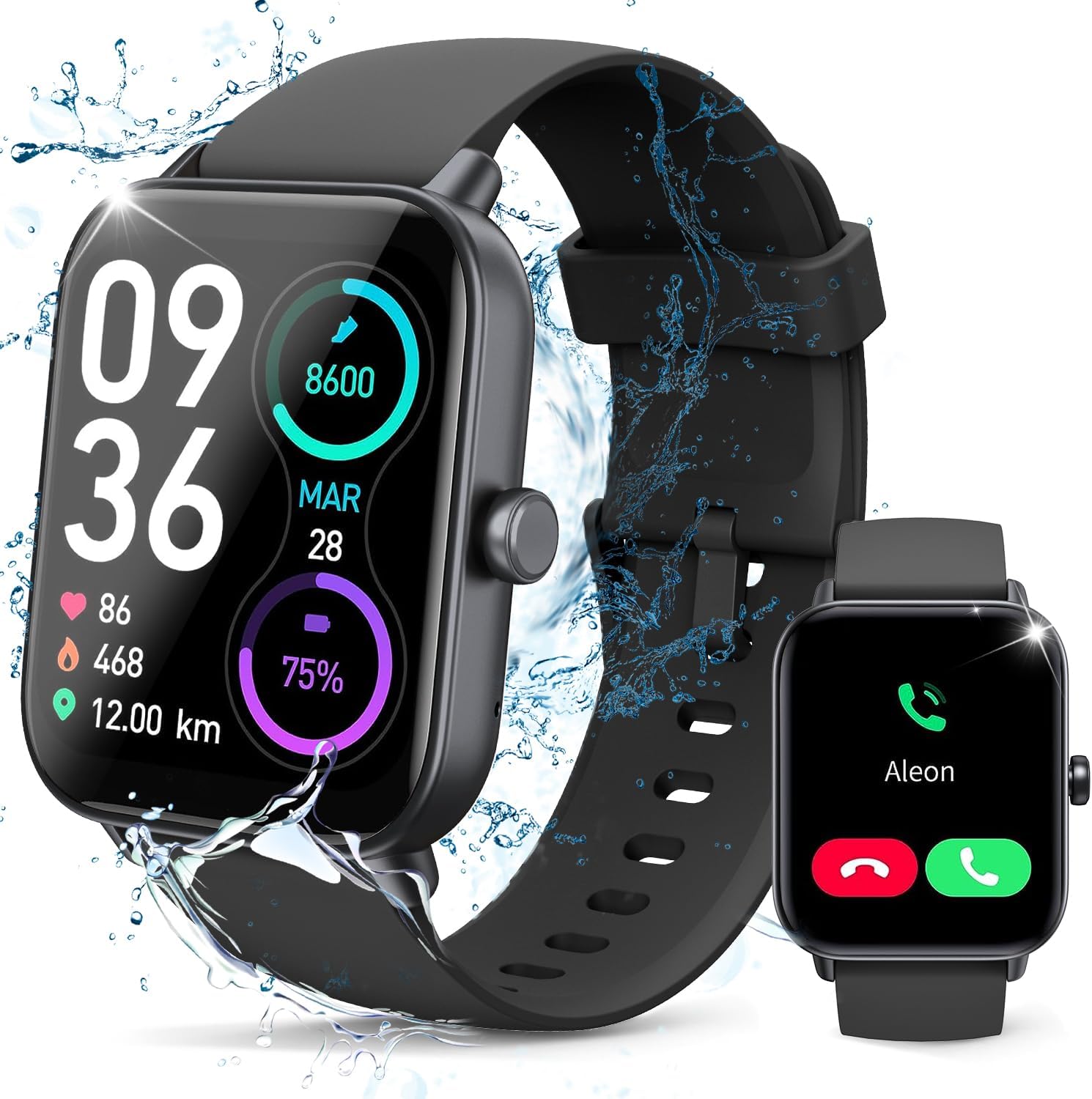 Smart Watches for Men/Women, 1.8" Alexa Built-in Smartwatch with Bluetooth Call, Heart Rate/Sleep/SpO2 Monitor, IP68 Waterproof 100+ Sport Fitness Trackers, Compatible with Android & iPhone