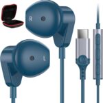 USB C Headphones for iPad 10 Air(M2),iPhone 15 Pro Max,USB Type C Earphones Stereo USB C Wired Earbuds with Mic Volume Control for Samsung S24 Plus S23 Ultra S22 S21 A53 Flip Fold,Pixel 7 6 6a 5,Blue