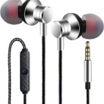 Wired Earbuds Headphones with Microphone Stereo Bass Earphones Noise Isolation in-ear Headset Compatible with All Smartphones Tablets IPod IPad MP3 Player That with 3.5 mm Interface(Silver)